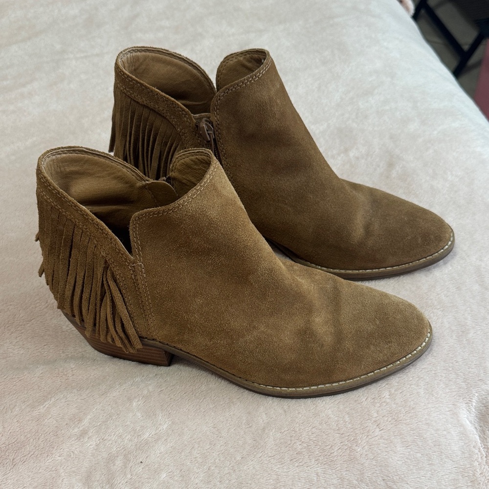 Lucky Brand Brown Suede Fringe Ankle Boots